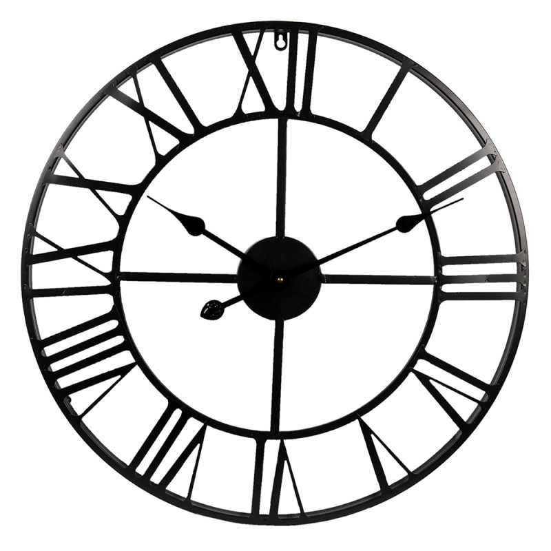 5KL0138 Wall Clock Ø 60 cm Black Metal Round Hanging Clock