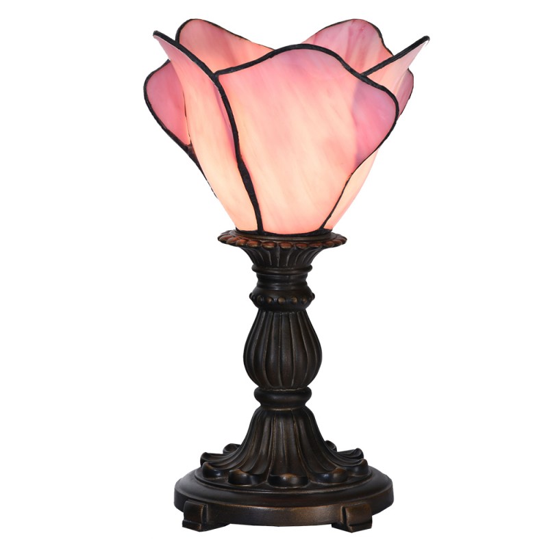 5LL-6099 Lampe de table Tiffany Ø 20x30 cm Rose Verre Fleur Lampe de bureau Tiffany