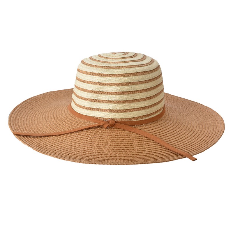 JZHA0034 Women's Hat Ø 58 cm Beige Paper straw Stripes Round Sun Hat