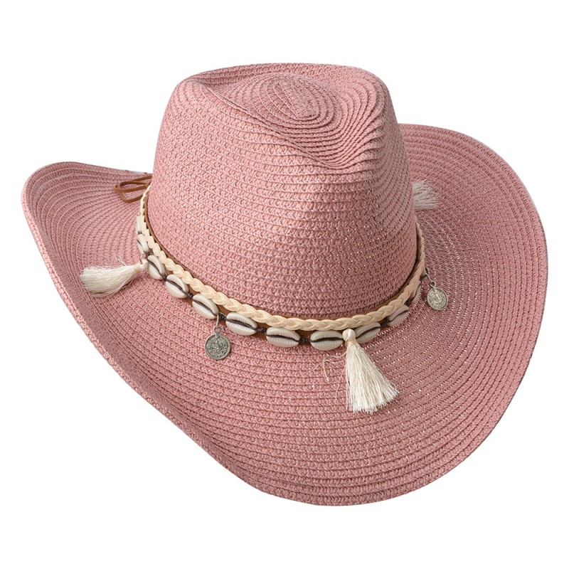 JZHA0050P Women's Hat Ø58 cm Pink Paper straw Shells Round Sun Hat