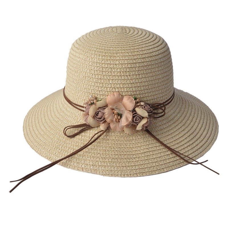 JZHA0055BE Cappello da donna Ø 34 cm Beige Paglia di carta Rotondo Cappello da sole