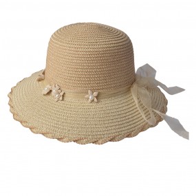 2JZHA0056 Chapeau de femme Maat: 56 cm Beige Paille en papier Rond Chapeau de soleil