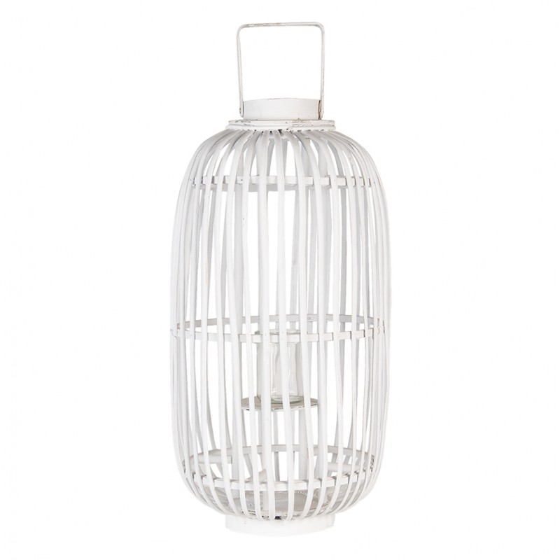 5RO0098 Wind Light Ø 31x60 cm White Wood Glass Round Candlestick