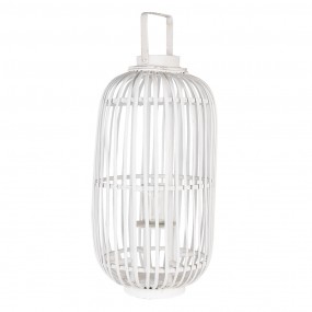 25RO0098 Windlicht Ø 31x60 cm Weiß Holz Glas Rund Kerzenhalter