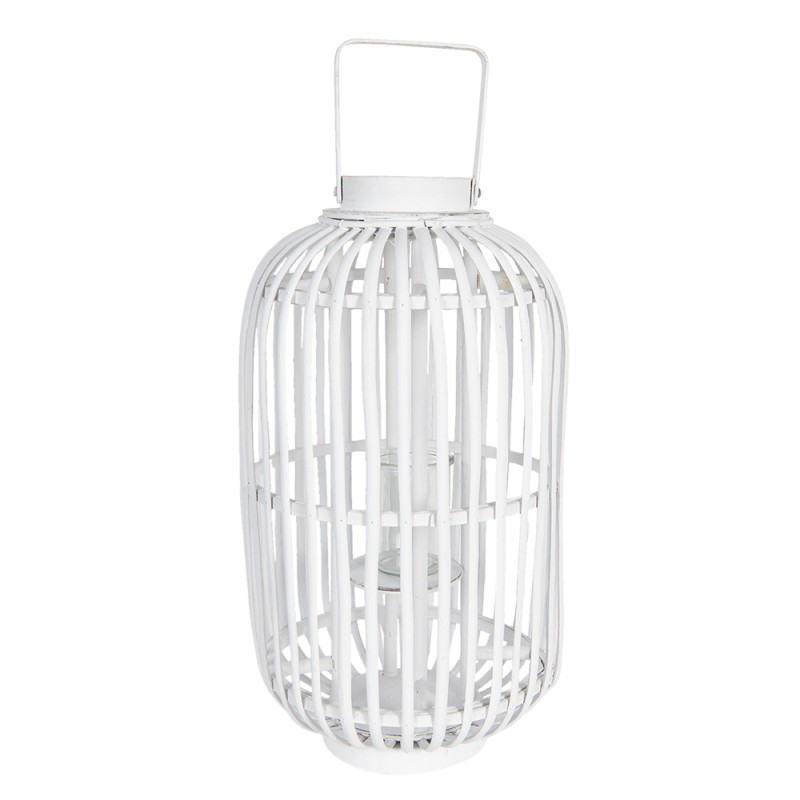 6RO0486 Windlicht Ø 28x50 cm Weiß Holz Glas Rund Kerzenhalter
