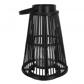 26RO0495 Wind Light Ø 28x40 cm Black Wood Glass Round Candlestick