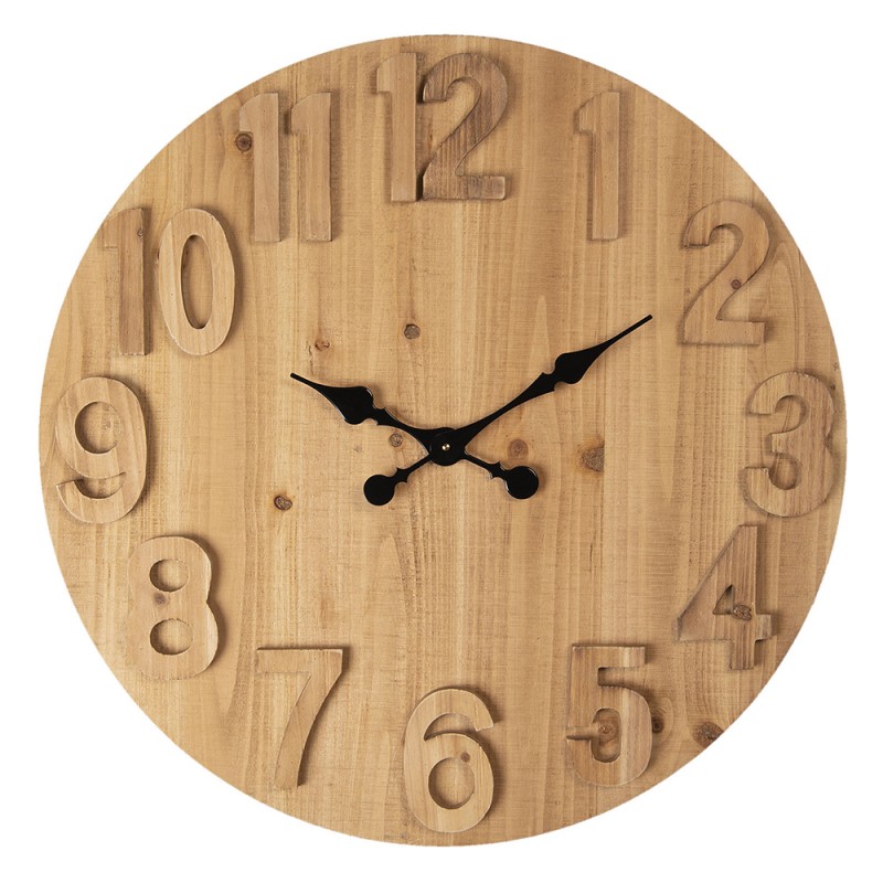 5KL0180 Wall Clock Ø 70 cm Brown Wood Round Hanging Clock