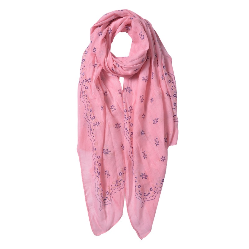 JZSC0536P Printed Scarf 70x180 cm Pink Synthetic Shawl Women