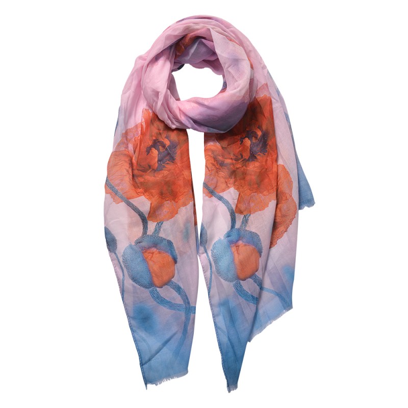 JZSC0553 Printed Scarf 70x180 cm Pink Synthetic Shawl Women
