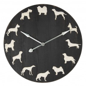 25KL0187 Wall Clock Ø 80 cm Black Wood Metal Dogs Round Hanging Clock