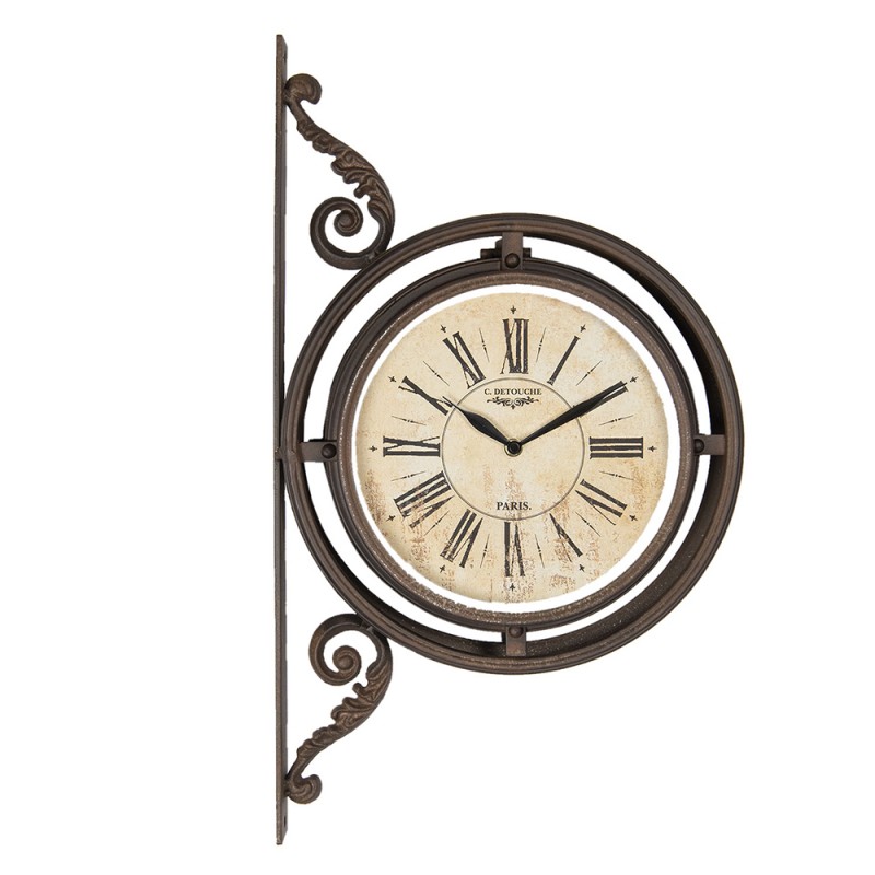 5KL0188 Wall Clock 34x59 cm Brown Wood Metal Round Hanging Clock