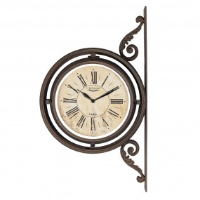 25KL0188 Wall Clock 34x59 cm Brown Wood Metal Round Hanging Clock