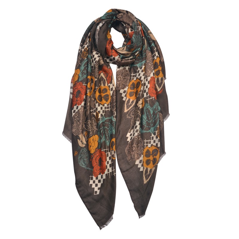 JZSC0635 Printed Scarf 85x180 cm Brown Synthetic Shawl Women