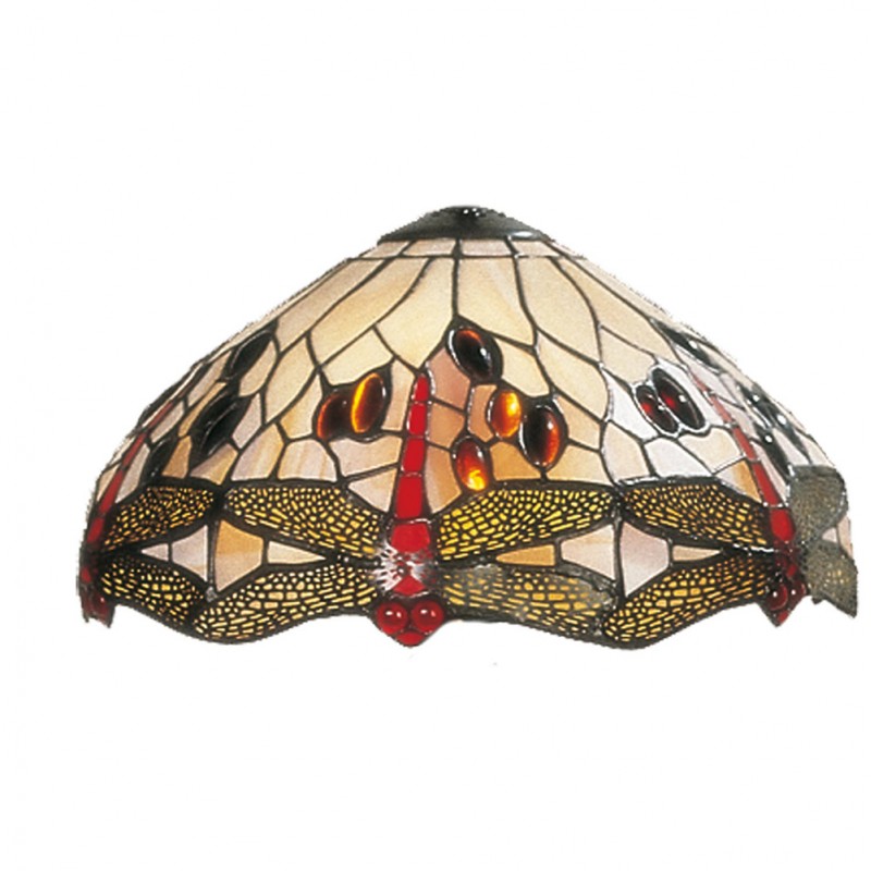 5LL-1100 Lampshade Tiffany Ø 31x17 cm Beige Red Glass Dragonfly Glass lampshade