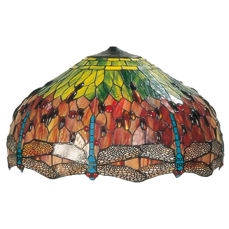 5LL-1120 Lampshade Tiffany Ø 62x32 cm Green Red Glass Dragonfly Glass lampshade