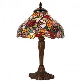 25LL-1130 Lampe de table Tiffany Ø 26x40 cm Marron Rouge Verre Fleurs Lampe de bureau Tiffany