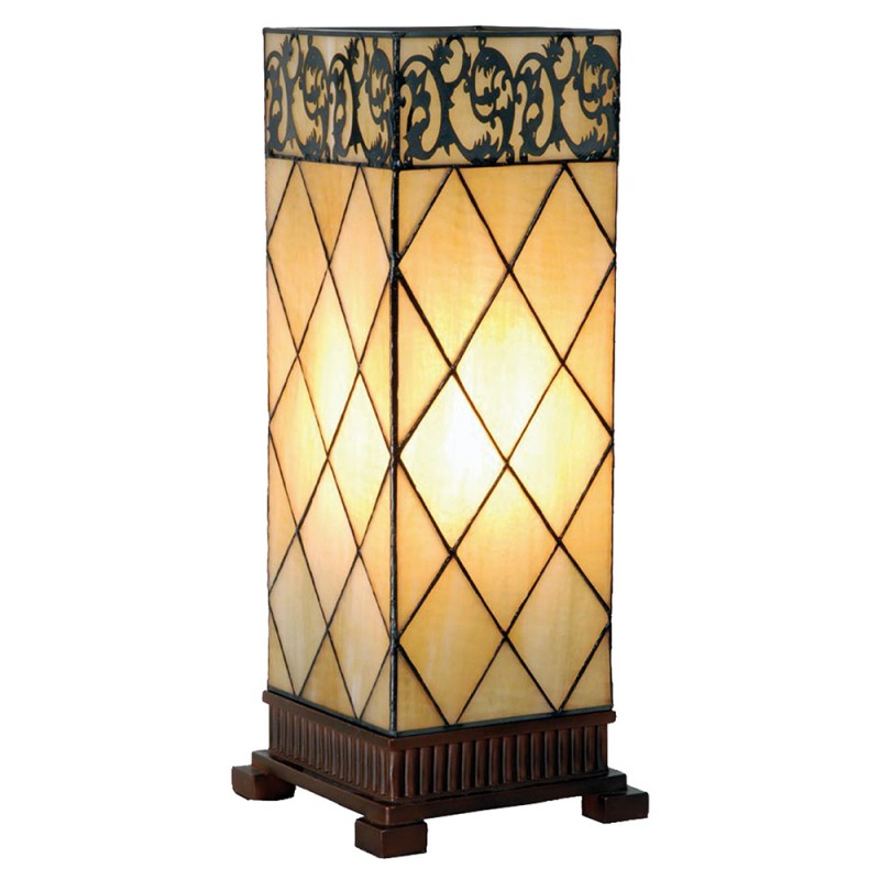 5LL-1139 Lampe de table Tiffany 18x45 cm Beige Marron Verre Carré Lampe de bureau Tiffany