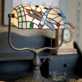 25LL-1144 Table Lamp Tiffany 27x20x36 cm Blue Brown Metal Glass Butterfly Desk Lamp Tiffany