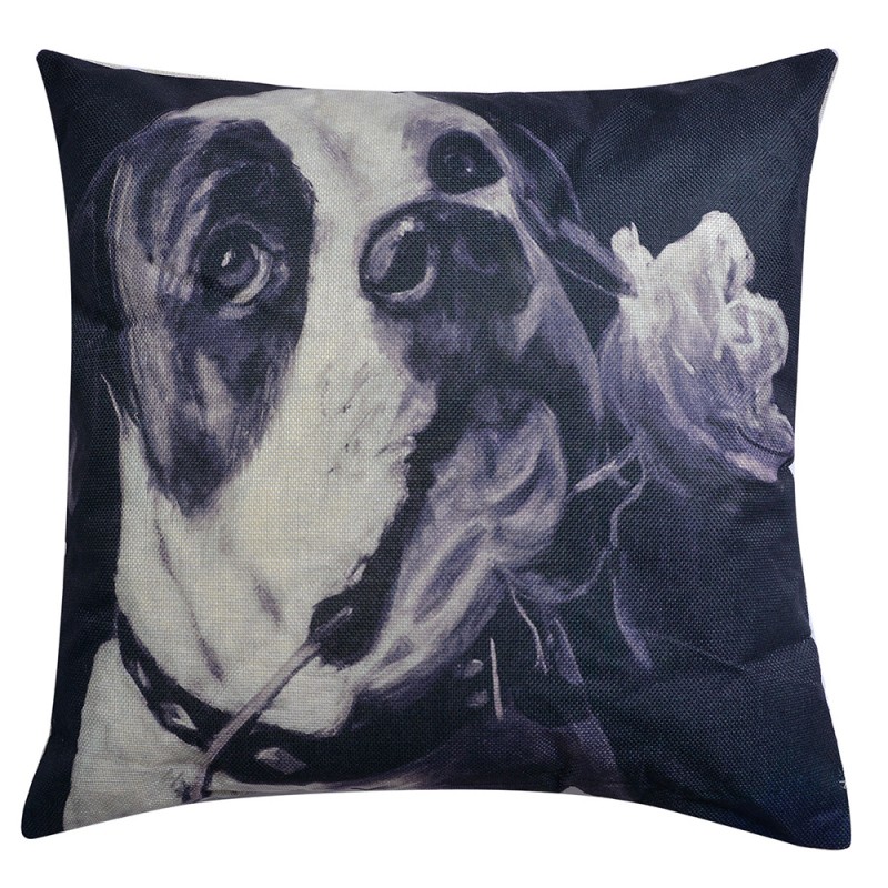 KG023.053 Decorative Cushion 43x43 cm Black White Synthetic Dog Square Cushion Cover with Cushion Filling