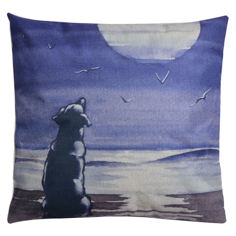 KG023.090 Decorative Cushion 43x43 cm Blue Grey Synthetic Dog Square Cushion Cover with Cushion Filling