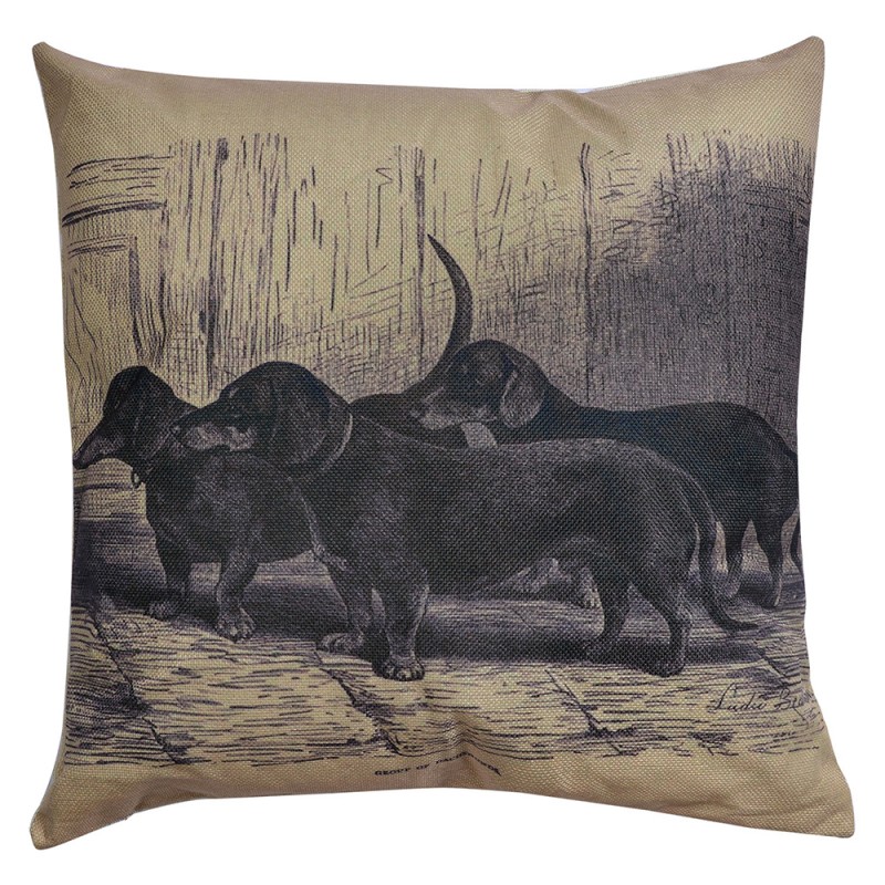 KG023.091 Decorative Cushion 43x43 cm Black Grey Synthetic Dog Square Cushion Cover with Cushion Filling