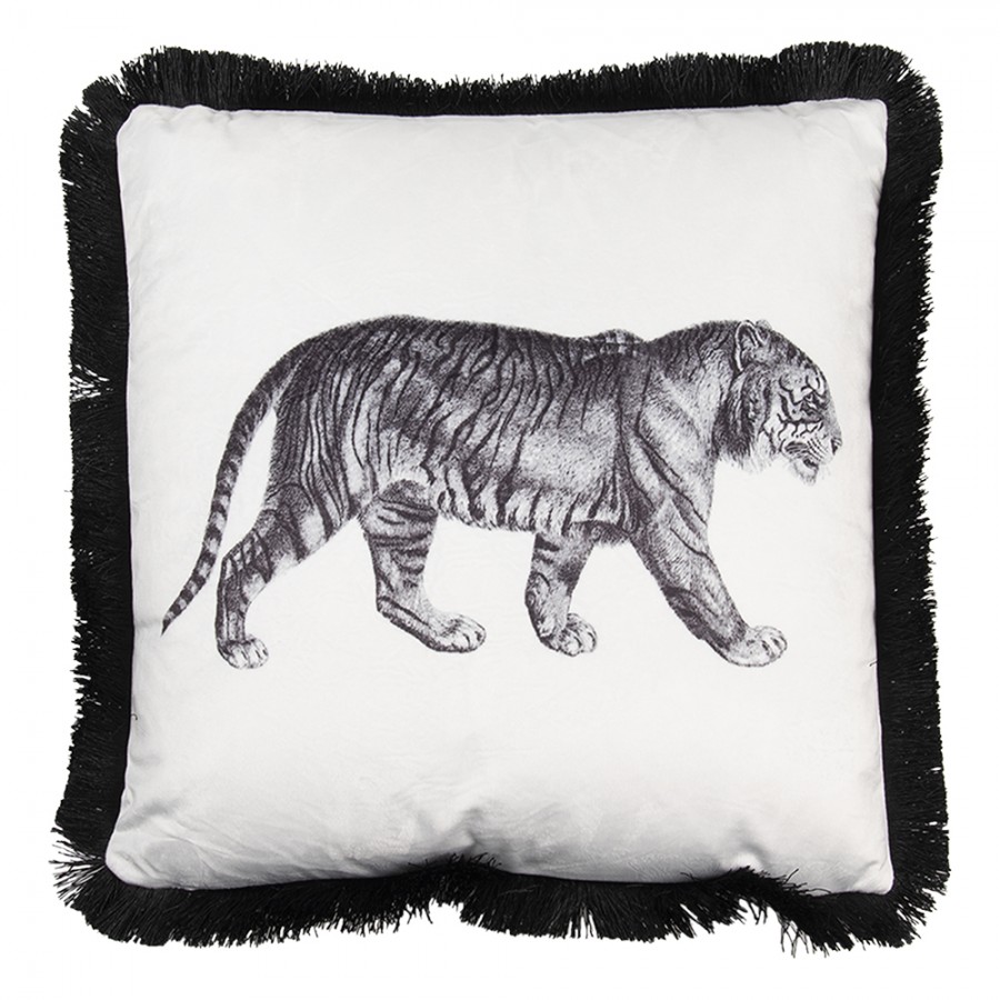 KG023.096 Cuscino decorativo 45x45 cm Nero Bianco Sintetico Tigre Quadrato  Federa per cuscino con imbottitura