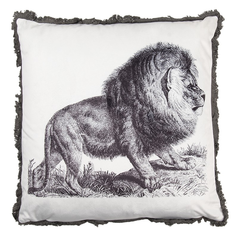 KG023.097 Decorative Cushion 45x45 cm White Grey Synthetic Lion Square Cushion Cover with Cushion Filling