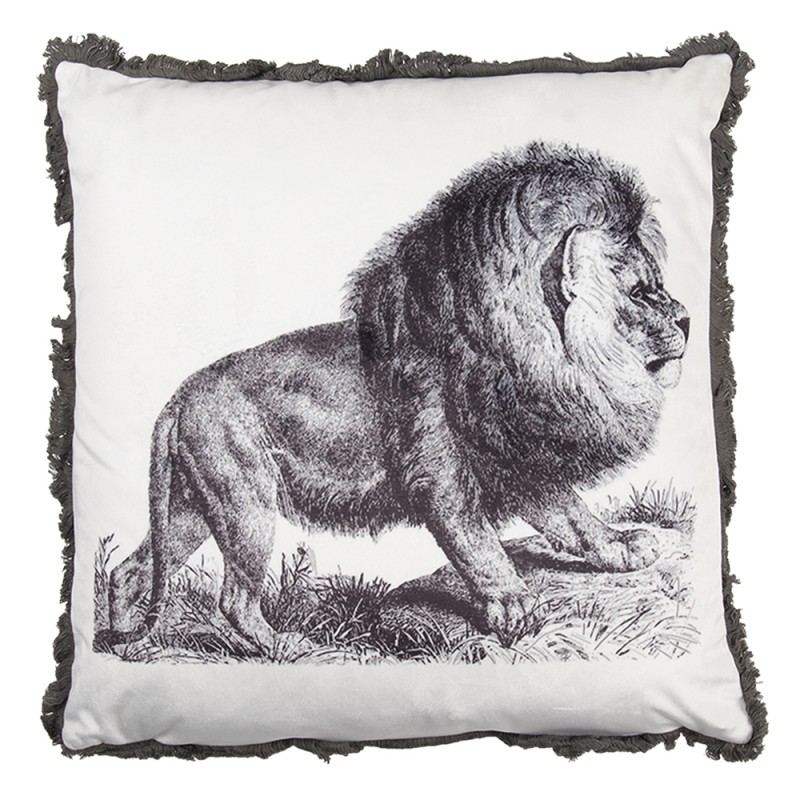 Kg023 097 Throw Pillow 45 45 Cm White Grey Synthetic Lion Square