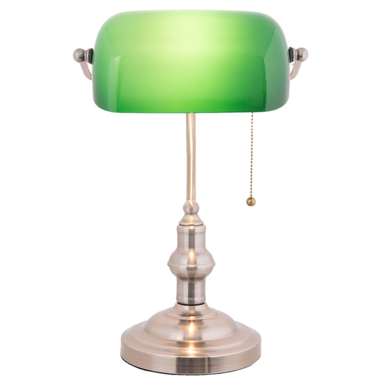 5LL-5100 Bureaulamp Bankierslamp  27x17x41 cm  Groen Metaal Glas Tafellamp