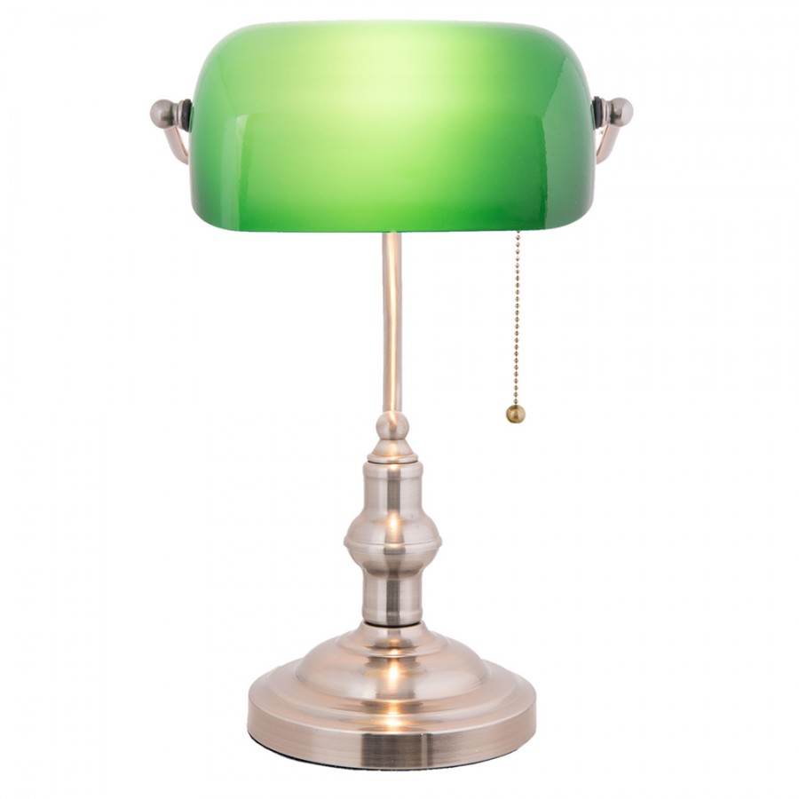 5LL-5100 Lampe de bureau Lampe de banquier 27x17x41 cm Vert Métal Verre  Lampe de table
