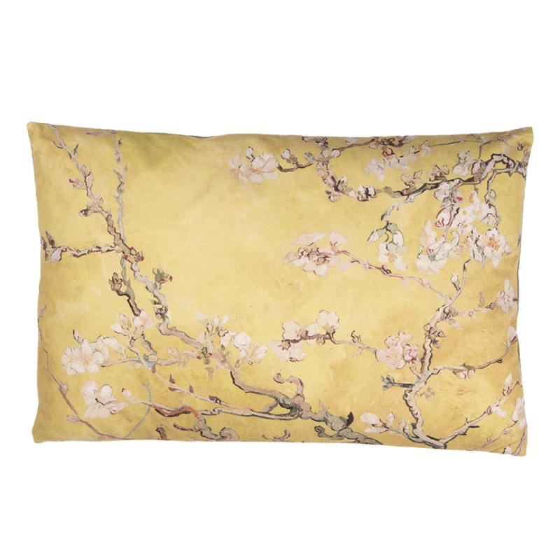 KG036.005 Decorative Cushion 60x40 cm Yellow Polyester Blossom Branches Rectangle Cushion Cover with Cushion Filling