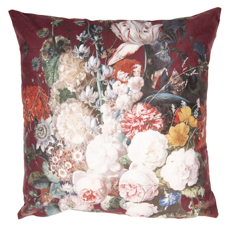 KT021.210 Cushion Cover 45x45 cm Red Polyester Flowers Square Pillow Cover