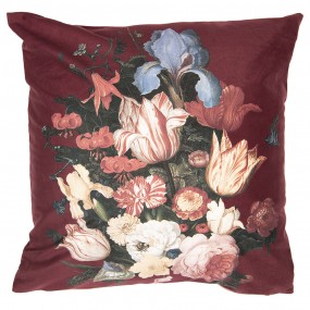 2KT021.211 Cushion Cover 45x45 cm Red Polyester Flowers Square Pillow Cover
