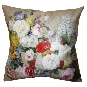 2KT021.218 Cushion Cover 45x45 cm Beige White Polyester Flowers Square Pillow Cover