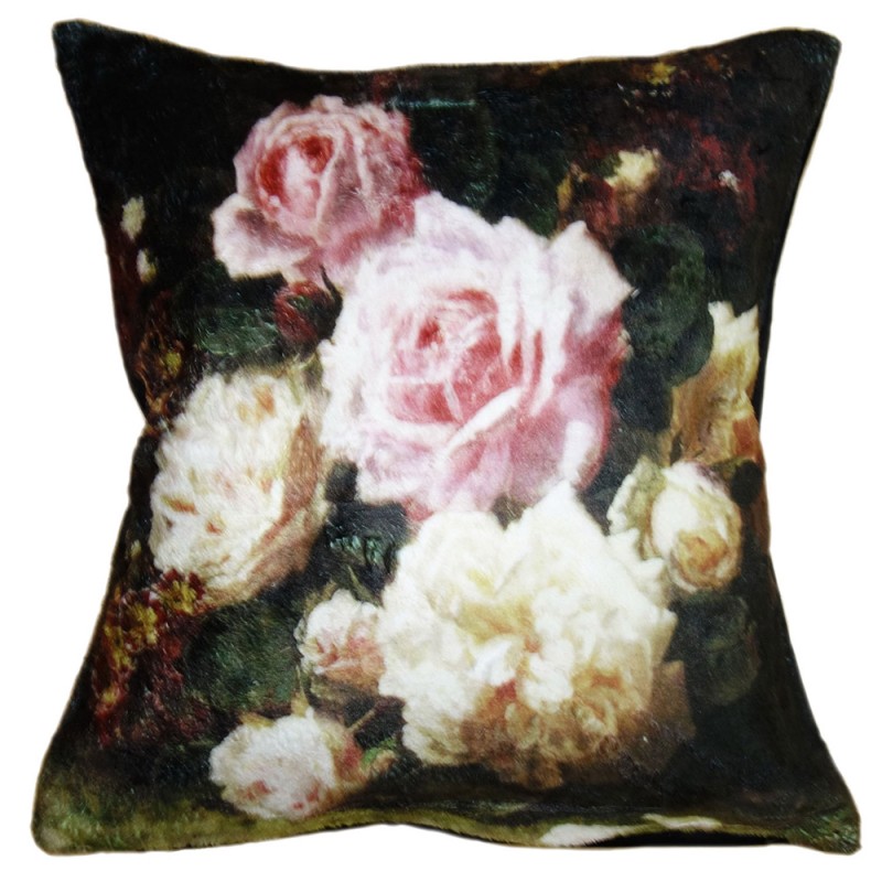 KT021.221 Kissenbezug 45x45 cm Schwarz Rosa Polyester Blumen Quadrat Dekokissenbezug