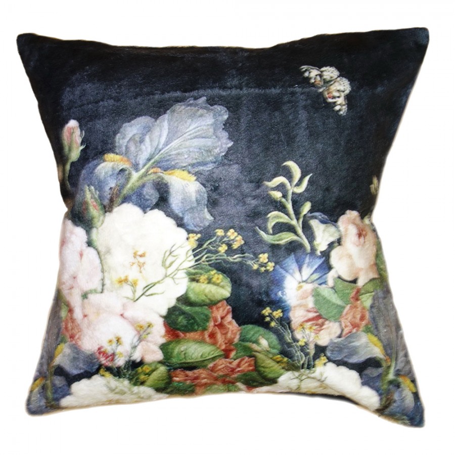 KT021.223 Federa per cuscino 45x45 cm Blu Nero Poliestere Fiori Quadrato  Copricuscino decorativo