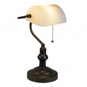 25LL-5125W Desk Lamp Banker's Lamp Ø 27x40 cm  White Brown Metal Glass Rectangle Table Lamp