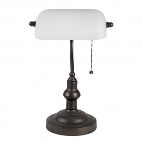 25LL-5125W Desk Lamp Banker's Lamp Ø 27x40 cm  White Brown Metal Glass Rectangle Table Lamp