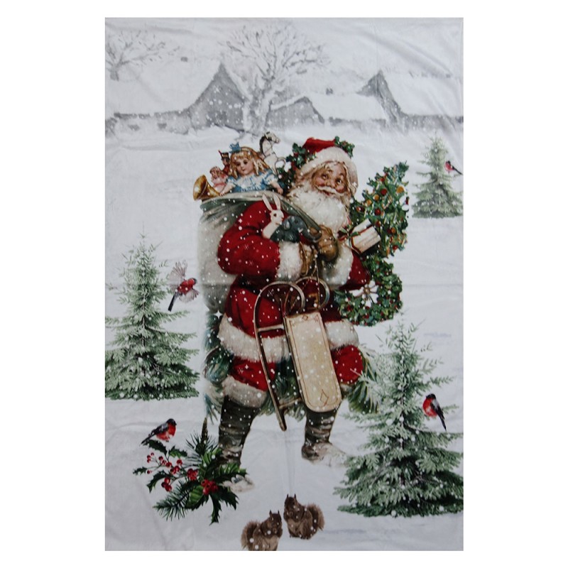 KT060.098 Plaid  130x170 cm Rood Wit Polyester Kerstman Rechthoek Deken