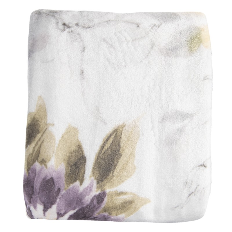 KT060.117 Throw Blanket 130x180 cm White Green Polyester Flowers Rectangle Blanket