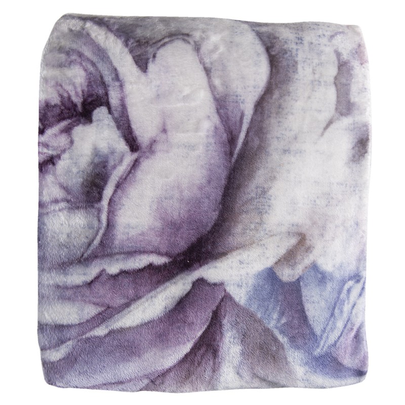 KT060.120 Throw Blanket 130x180 cm White Purple Polyester Flowers Rectangle Blanket