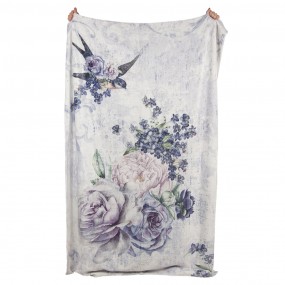 2KT060.120 Throw Blanket 130x180 cm White Purple Polyester Flowers Rectangle Blanket