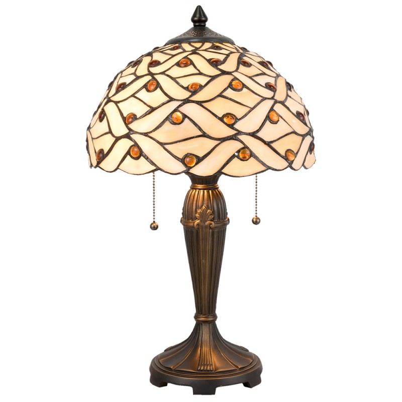 5LL-5181 Table Lamp Tiffany Ø 30x50 cm Beige Brown Glass Semicircle Desk Lamp Tiffany
