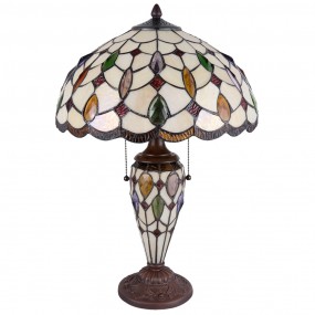 25LL-5182 Table Lamp Tiffany Ø 40x60 cm Beige Brown Glass Semicircle Desk Lamp Tiffany