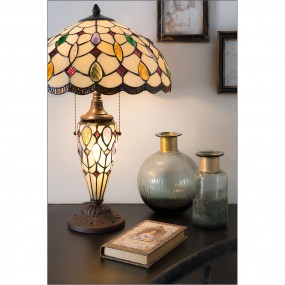 25LL-5182 Table Lamp Tiffany Ø 40x60 cm Beige Brown Glass Semicircle Desk Lamp Tiffany