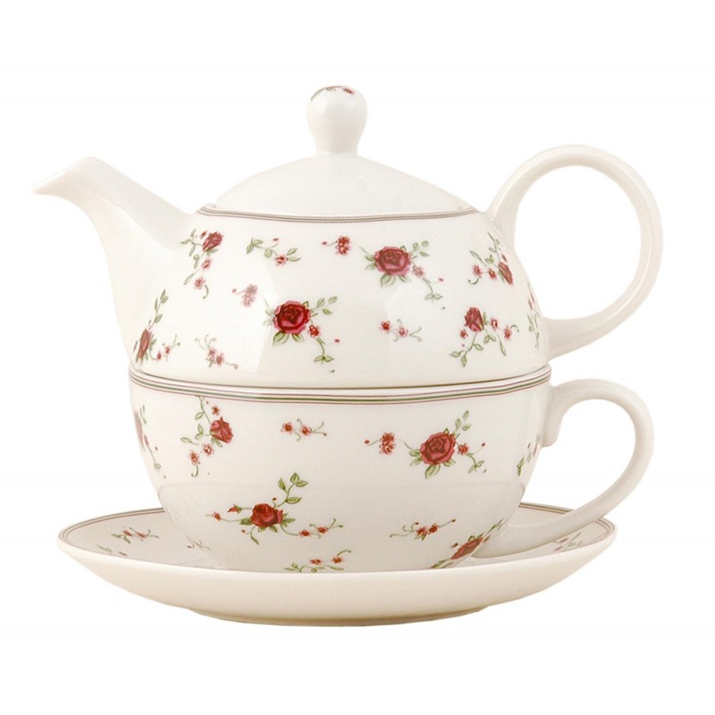 LPRTEFO Tea for One 400 ml Beige Ceramic Flowers Round Tea Set
