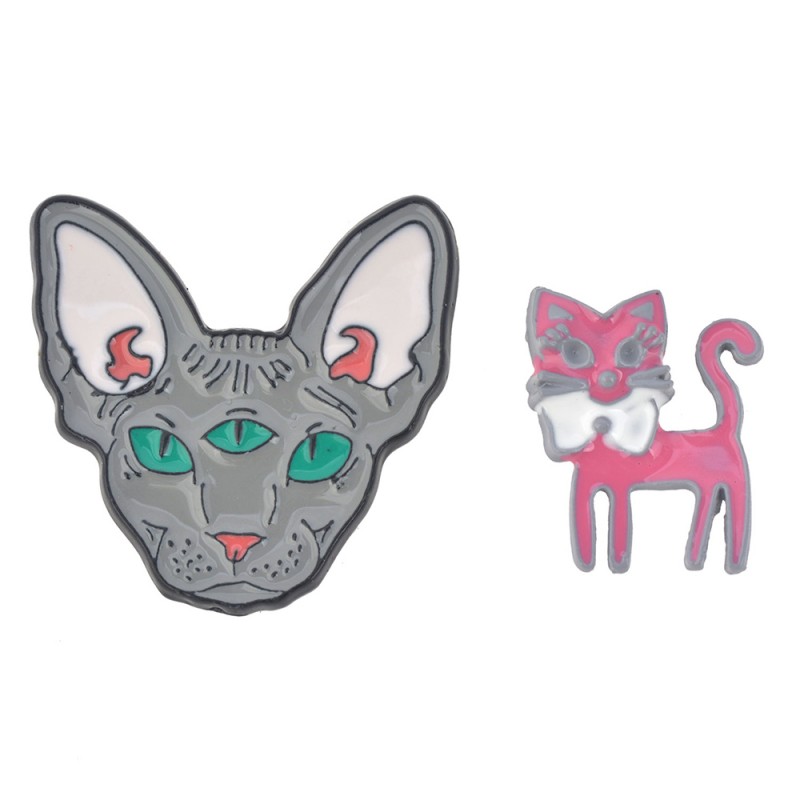 MLAP0023 Women's Brooch Cats 3x1x3 cm / 1x1x2 cm Grey Pink Metal Brooch