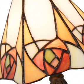 25LL-5200 Tiffany Tafellamp  20x18x37 cm  Beige Geel Glas Roos Driehoek Tiffany Bureaulamp