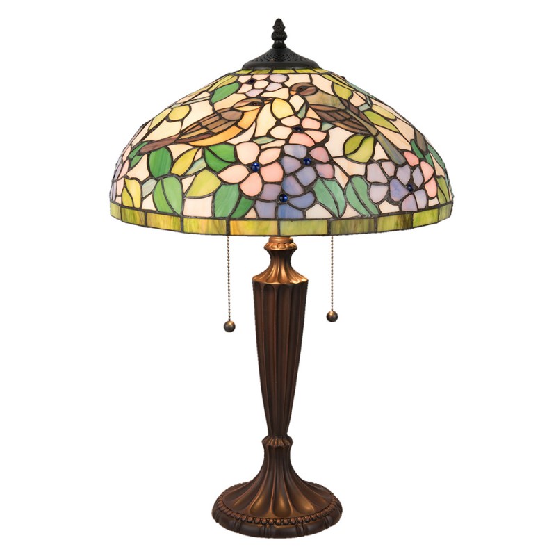 5LL-5209 Lampe de table Tiffany Ø 41x60 cm Jaune Vert Verre Oiseau Triangle Lampe de bureau Tiffany
