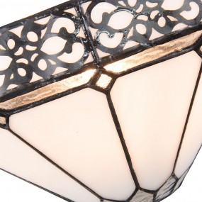 25LL-5212 Wandlamp Tiffany  30x15x16 cm  Wit Bruin Metaal Glas Driehoek Muurlamp
